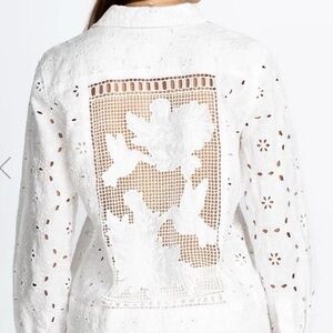 JOHNNY WAS ALANAH CROPPED JACKET XS  Eyelet hummingbird Boho 100% Linen $370